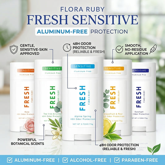 Flora Ruby FRESH Desodorante en Barra Sin Aluminio para Piel Sensible Para Mantener la Eliminación de Olores